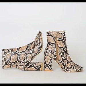 Lulus Tan Snake High Heel Mid-Calf Boots